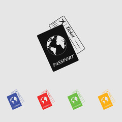 Passport and blank ticket plane icon.
