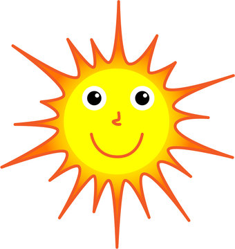 Vector of the shining and smiling sun on a white background for children's cartoon