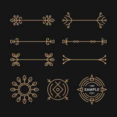 Set of Line Art Decorative Geometric Vector Frames and Borders with Golden and Black Colors