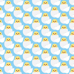 seamless Happy Easter pattern: chicken inside egg