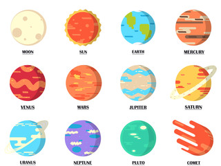 Planets colorful vector set on background