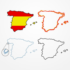 Collection of Spain silhouettes - abstract outline country borders, Spain vector icons