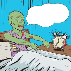 Zombie waking up in the morning pop art vector