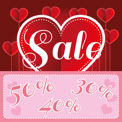 Happy Valentine's Day Sale Banner. Big Red Hearts on Stick and White Promotional Text. Sale Message. Invitation Text Blank Space. Digital background vector percentage discount banner