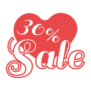 Happy Valentine's Day Sale Banner. Big Red Heart and Promotional Text on White Backdrop. Sale Message Digital background vector percentage discount banner.
