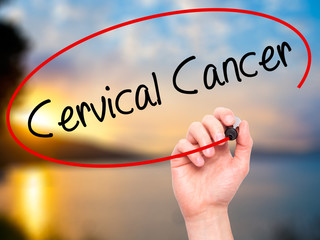 Man Hand writing Cervical Cancer with black marker on visual scr
