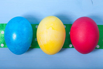 Easter eggs on blue background