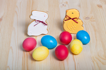 Easter symbols on wooden background