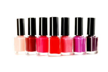 Bottles of nail polish isolated on a white