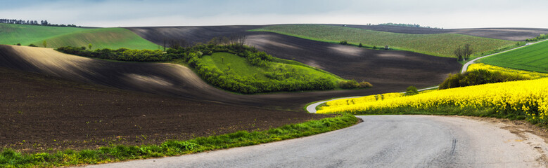 Czech Republic. South Moravia. Panorama fields Hovoranske louky