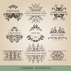 Calligraphic elements vintage set . Vector frame ornament