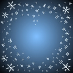 Blue vector background with snowflakes forming heart shape.