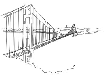 Hand drawn Golden Gate, San Francisco. Vector Scribble