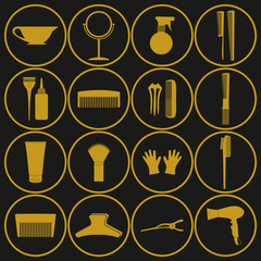 Hairdressing related symbol. Vector set of accessories for hair.Beauty.