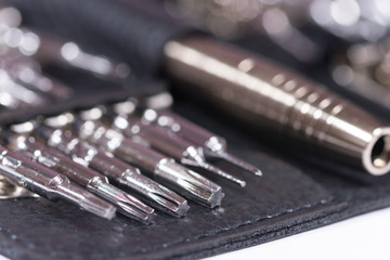 Screwdriver set in the black leather package