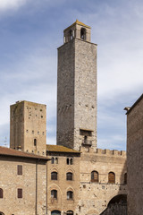 San Gimignano, Chigi tower (on the left side), Tuscany, Italy