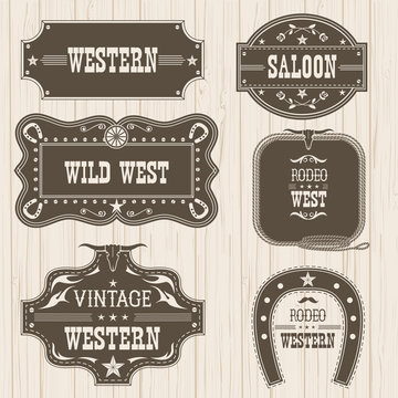 Western vintage labels isolated for design.Vector frames