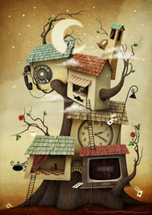 Conceptual illustration with colorful  houses on the tree.  © annamei