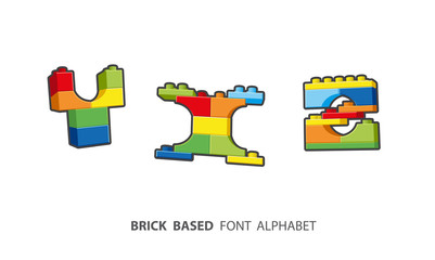 Alphabet set created from playing bricks. Lower case letters