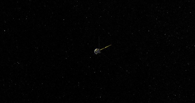 Flyby of Cassini spacecraft travelling toward a distant  Titan to deploy the Huygens Probe. Data: NASA/JPL.