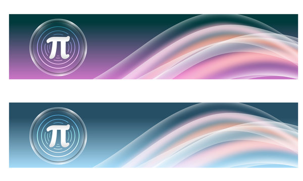 Set of two banners with colored rainbow and pi symbol
