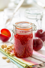 Plum jam with almonds for breakfast