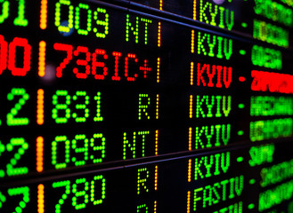 Information board with train schedule