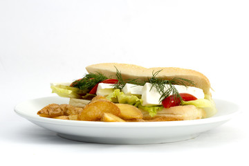 sandwich bread into the dish was placed on a white background