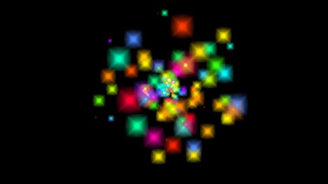 Множество ярких цветных огоньков, анимация с альфа каналом