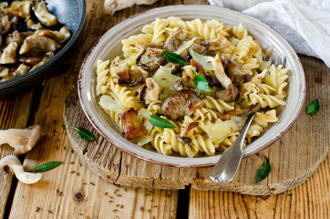 Pasta with mushrooms, cabbage and caraway seeds