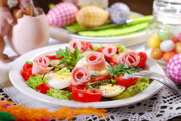 ham salad with eggs and vegetables for easter