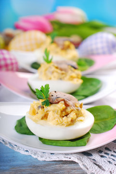 easter eggs stuffed with mushrooms