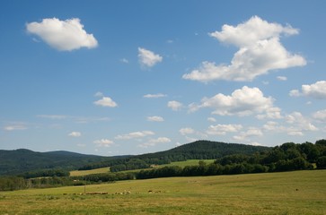 Fototapeta na wymiar Novohradske mountains from Rychnov u Novych Hradu, South Bohemia, Czech republic