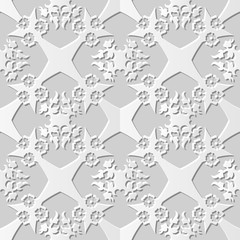 Vector damask seamless 3D paper art pattern background 061 Cross Flower
