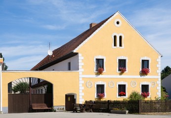 Rural decorated houses in Zabori, South Bohemia, Czech republic