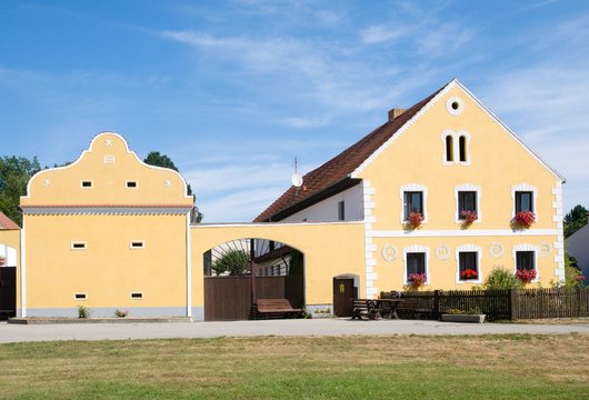 Rural decorated houses in Zabori, South Bohemia, Czech republic