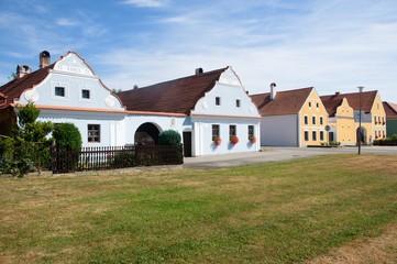 Fototapeta na wymiar Rural decorated houses in Zabori, South Bohemia, Czech republic