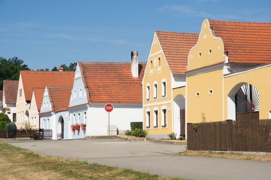 Rural decorated houses in Zabori, South Bohemia, Czech republic