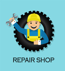 Rubber tire for a vehicle and the master holding a wrench