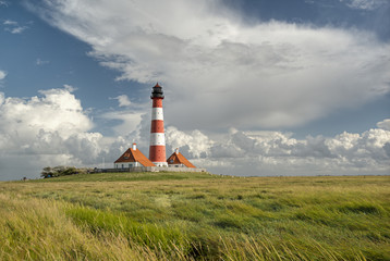 scenic landscape with famous Westerhever lighthouse at North Sea coast, Schleswig-Holstein, Germany, Europe   © AR Pictures