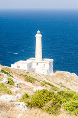 Fototapeta na wymiar The iconic lighthouse of Capo d'Otranto, Salento, Apulia, Italy