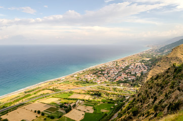 Aerial view over the coastline in Calabria, Italy