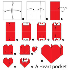 step by step instructions how to make origami A Heart pocket.