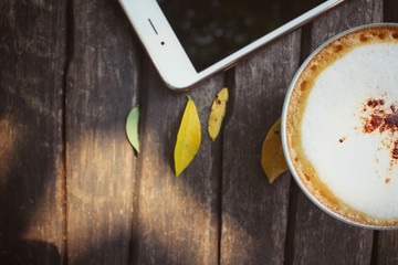  Hot coffee with smart phone