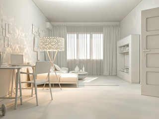 Naklejka na ściany i meble 3D visualization of interior design living in a studio apartment