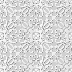 Vector damask seamless 3D paper art pattern background 080 Spiral Plant Cross
