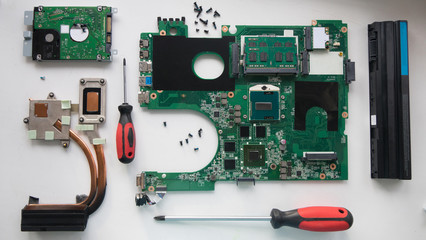 Disassembled laptop, notebook parts
