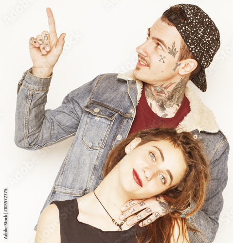 Young Couple Together Making Love Hugging Guy With Tattoo