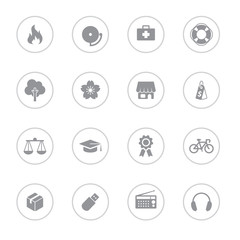 Gray simple flat icon set 6 with circle frame for web design, user interface (UI), infographic and mobile application (apps)