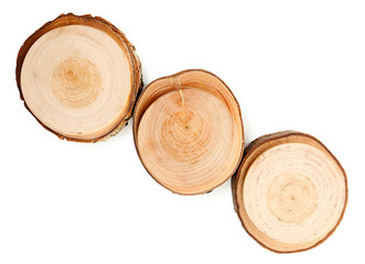 Wood round slices, isolated on white